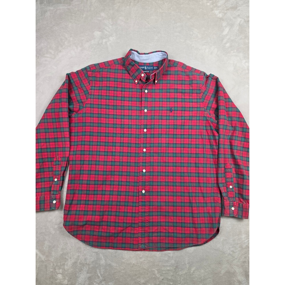 Ralph Lauren Button Down Shirt Mens XL Red Plaid Classic Long Sleeve Midweight
